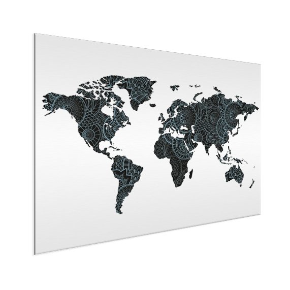 taart Egomania Uitgang Aziatische print zwart-blauw aluminium - Wereldkaart op aluminium -  Wereldkaarten