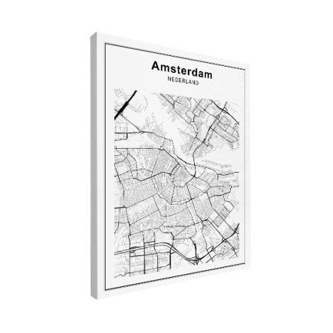 Stadskaart Amsterdam zwart-wit canvas