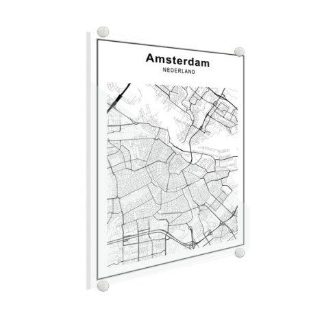 Stadskaart Amsterdam zwart-wit plexiglas