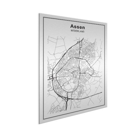 Stadskaart Assen zwart-wit aluminium