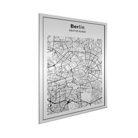 Stadskaart Berlijn zwart-wit aluminium