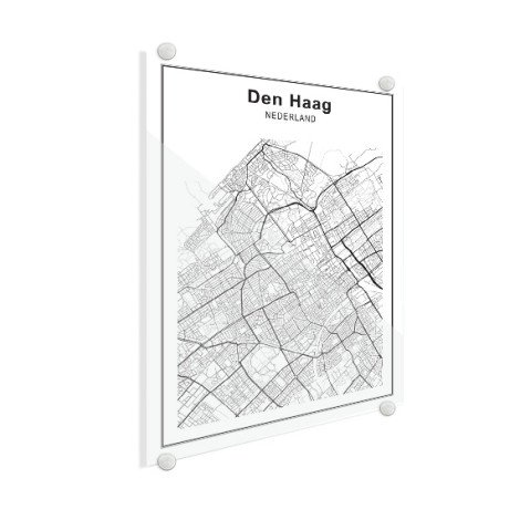 Stadskaart Den Haag zwart-wit plexiglas