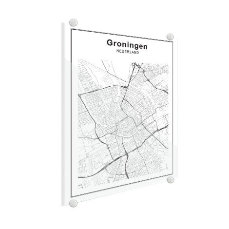 Stadskaart Groningen zwart-wit plexiglas