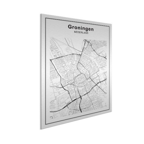 Stadskaart Groningen zwart-wit aluminium