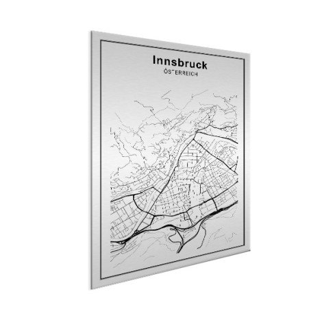 Stadskaart Innsbruck zwart-wit aluminium