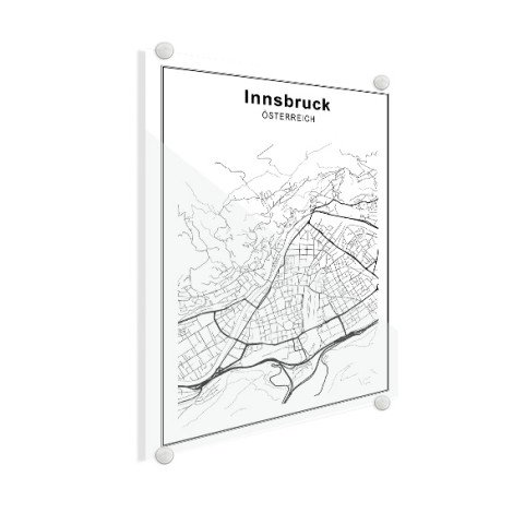 Stadskaart Innsbruck zwart-wit plexiglas