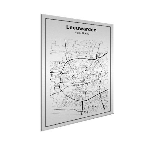 Stadskaart Leeuwarden zwart-wit aluminium