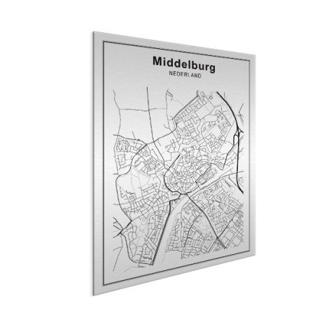 Stadskaart Middelburg zwart-wit aluminium