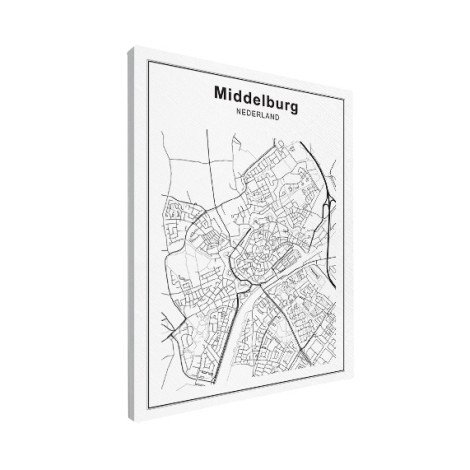 Stadskaart Middelburg zwart-wit-canvas