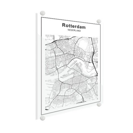 Stadskaart Rotterdam zwart-wit plexiglas