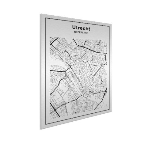 Stadskaart Utrecht zwart-wit aluminium