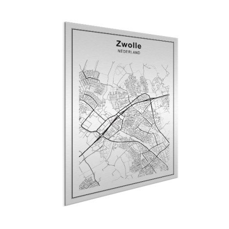 Stadskaart Zwolle zwart-wit aluminium