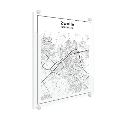 Stadskaart Zwolle zwart-wit plexiglas