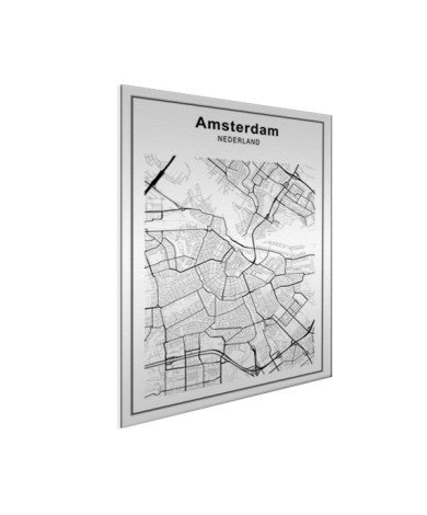 Stadskaart Amsterdam zwart-wit aluminium