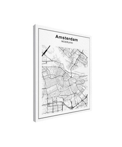 Stadskaart Amsterdam zwart-wit canvas