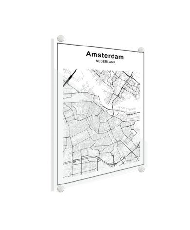 Stadskaart Amsterdam zwart-wit plexiglas