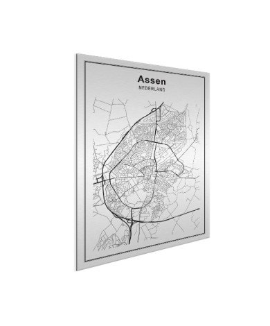 Stadskaart Assen zwart-wit aluminium