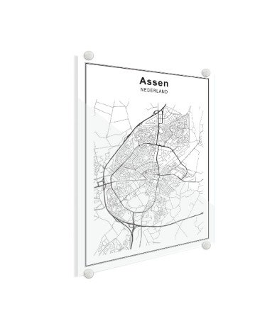 Stadskaart Assen zwart-wit plexiglas