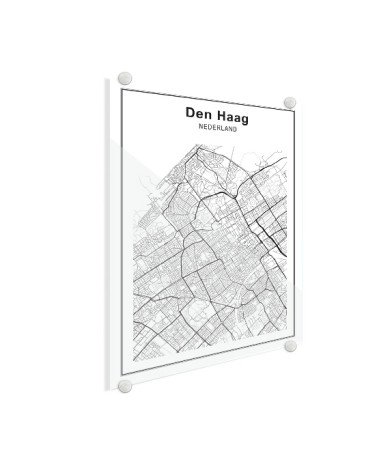 Stadskaart Den Haag zwart-wit plexiglas