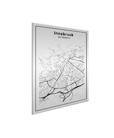 Stadskaart Innsbruck zwart-wit aluminium