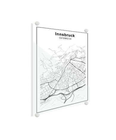 Stadskaart Innsbruck zwart-wit plexiglas