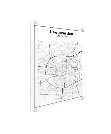 Stadskaart Leeuwarden zwart-wit plexiglas