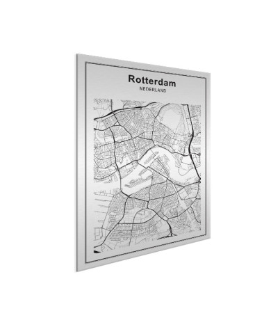 Stadskaart Rotterdam zwart-wit aluminium