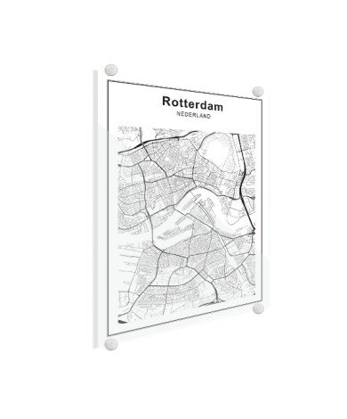 Stadskaart Rotterdam zwart-wit plexiglas