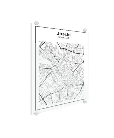 Stadskaart Utrecht zwart-wit plexiglas