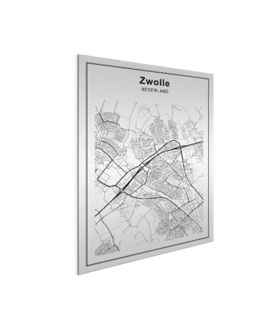 Stadskaart Zwolle zwart-wit aluminium