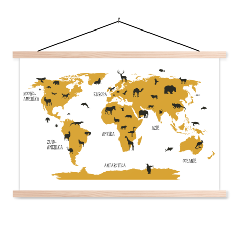 Dieren geel - schoolplaat - Wereldkaarten