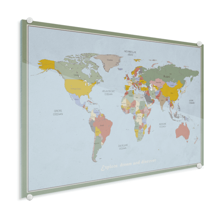 Wereldkaart op plexiglas met korting