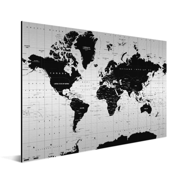 Wereldkaart op aluminium met korting