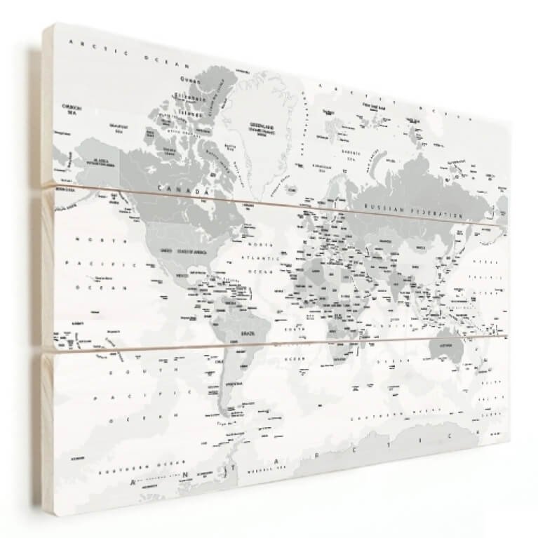 Wereldkaart op hout met korting