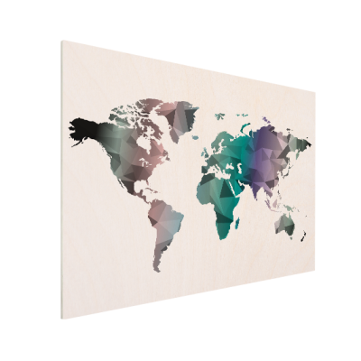 Wereldkaart geometrsch kleur op multiplex
