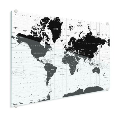 Wereldkaart informatief op glas
